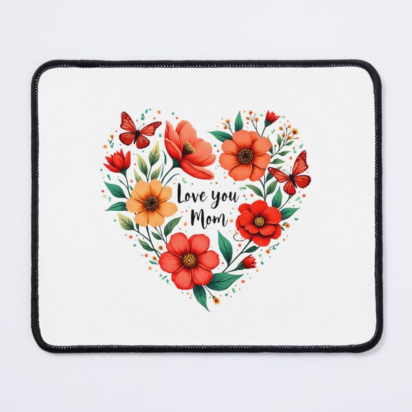 Item preview, Love You Mom – Red Floral Heart with Butterflies | Bold Mother’s Day Design designed and sold by QuickPick Store.