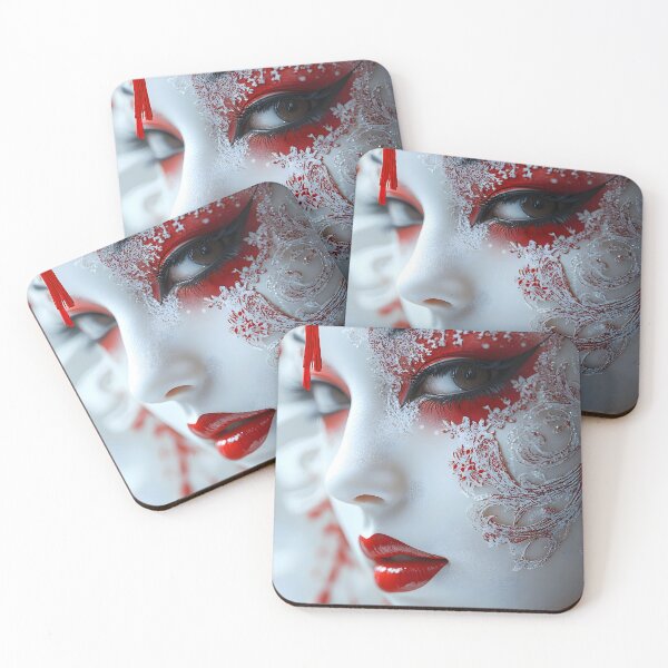 Item preview, Intricate red lace mask with striking makeup details designed and sold by Artessie.