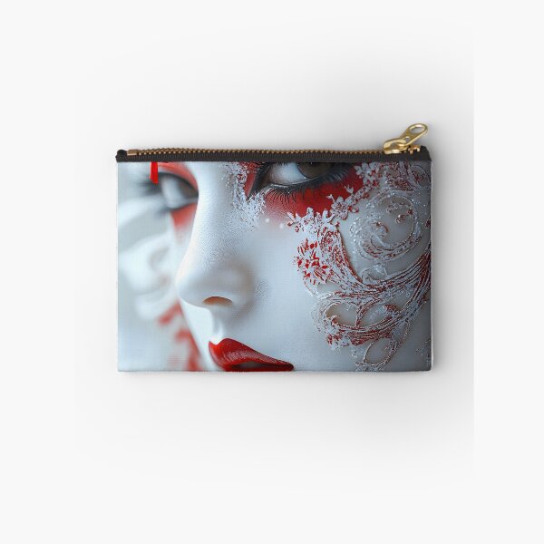 Item preview, Intricate red lace mask with striking makeup details designed and sold by Artessie.
