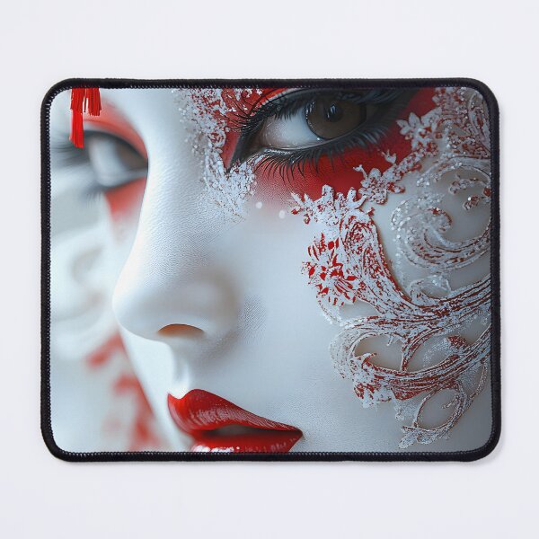 Item preview, Intricate red lace mask with striking makeup details designed and sold by Artessie.