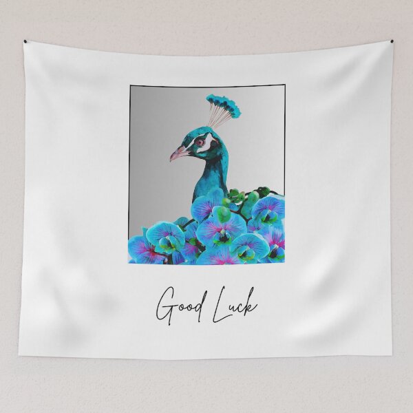 Item preview, GOOD LUCK, CARD, BLUE PEACOCK, FLORAL  designed and sold by AASparksDesigns.