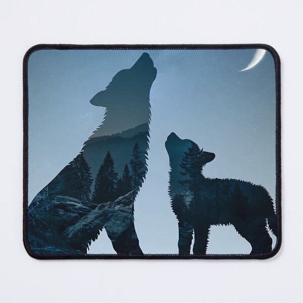 Item preview, Wolf Mother and Pup Double Exposure – Night Forest, Stars and Moon designed and sold by Dino-Lune.