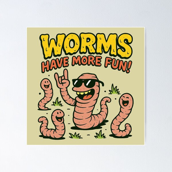 Item preview, Happy Squirming Worms Have More Fun! Cartoon Art designed and sold by zzz888.