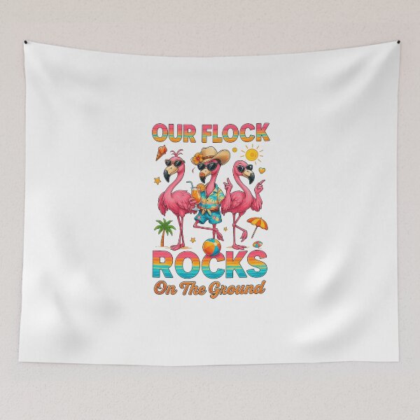 Item preview, Our Flock Rocks on the Grand Strand Funny Flamingo Beach designed and sold by Adrian Kane.