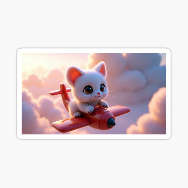 Item preview, Cute fuzzy cat flying on a toy plane designed and sold by mystiquelicorne.