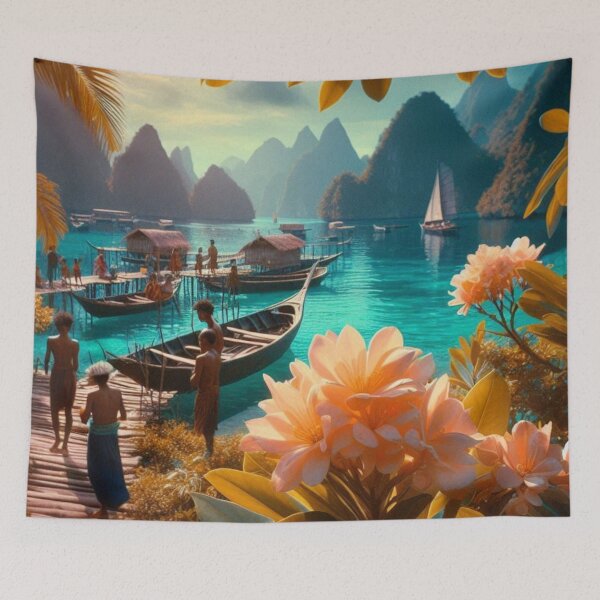 Item preview, Raja Ampat Island 60s Flower Photo at Night – AI Art for Clothing & Accessories for Flower and City Lovers designed and sold by knalpot-design.