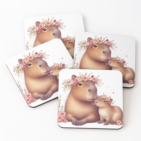 Item preview, Mamá Capibara y su Bebé Floral designed and sold by Bit Canvas.