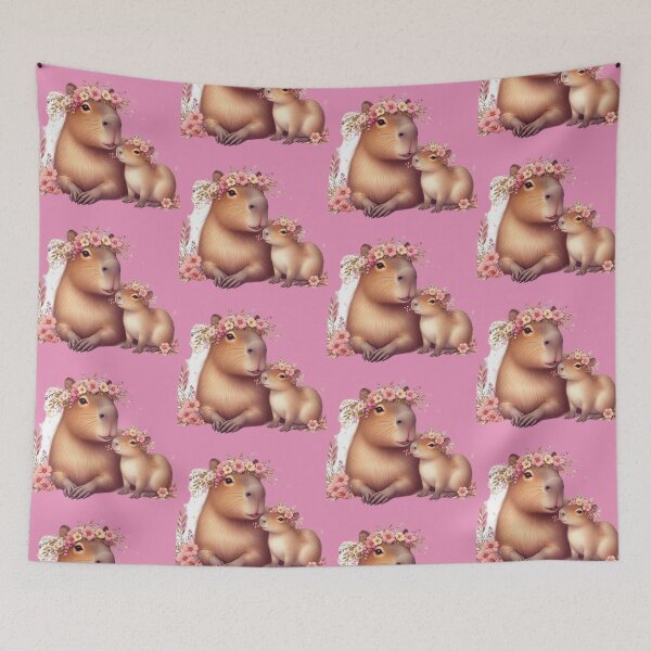 Item preview, Mamá Capibara y su Bebé Floral designed and sold by Bit Canvas.