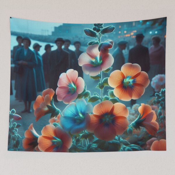 Item preview, Balchik Flower City at Night – 60s Realistic AI Art for Clothing, Accessories & Lovers of Vintage Urban Nature designed and sold by knalpot-design.