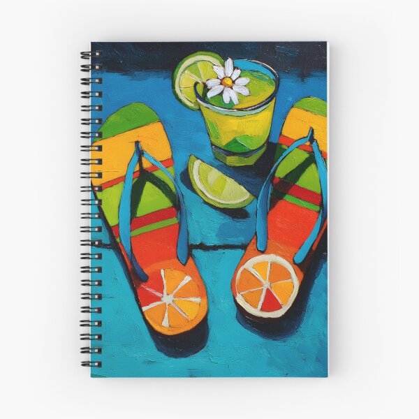 Item preview, Colorful Flip-Flops with Citrus Designs and Refreshing Drink Garnished with Lime Slice and Flower designed and sold by OlfactoART Studio.