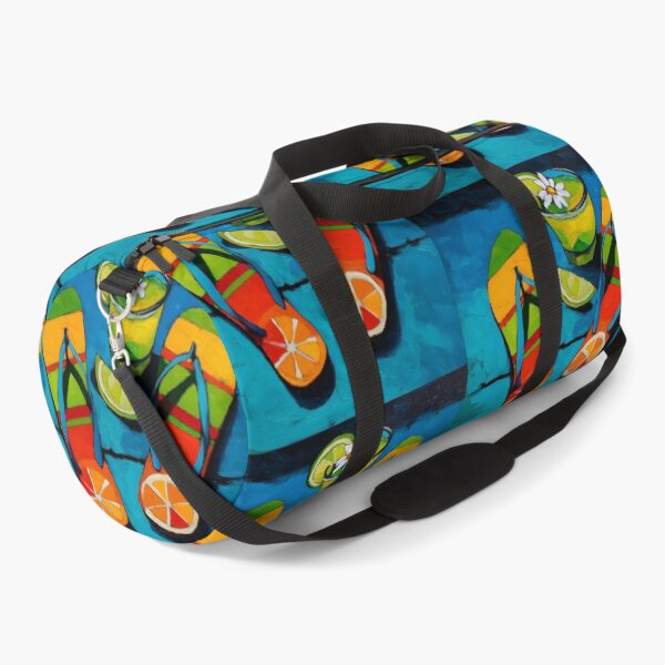 Item preview, Colorful Flip-Flops with Citrus Designs and Refreshing Drink Garnished with Lime Slice and Flower designed and sold by OlfactoART Studio.