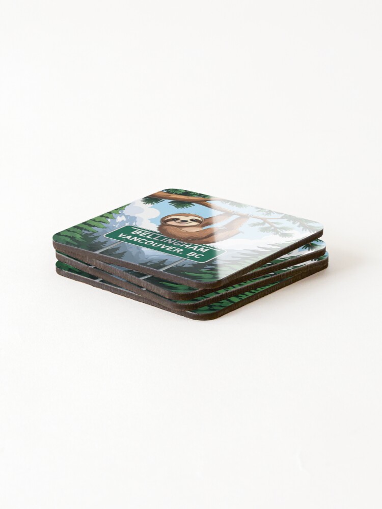 Thumbnail 4 of 5, Coasters (Set of 4), Bellingham Sloth With Sign designed and sold by RustyCollective.