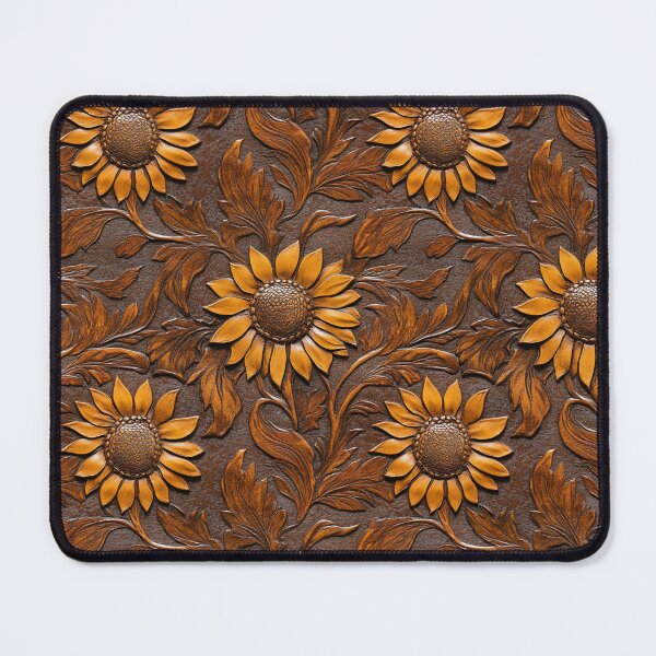 Item preview, Sunflower Yellow Brown Faux Tooled Leather designed and sold by ColorFlowArt.