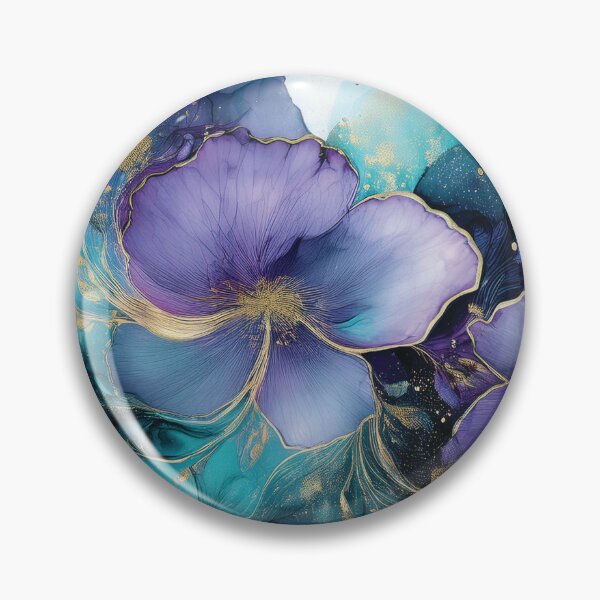 Item preview, Teal BLUE and purple VINTAGE FLOWERS, purple and gold wildflower watercolour garden, deep teal, purple alcohol ink effect, violet floral spring painting  designed and sold by navitalidesign.