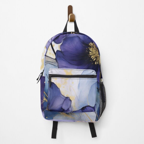 Item preview, Purple, blue, gold VINTAGE FLOWERS, purple and gold wildflower watercolour garden, deep teal, purple alcohol ink effect, violet floral spring painting designed and sold by navitalidesign.