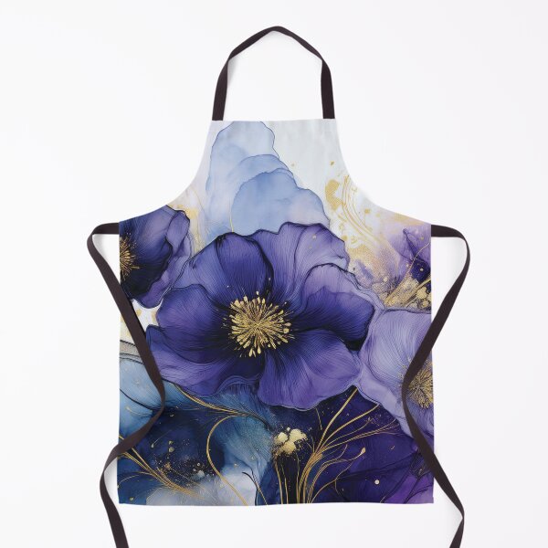 Item preview, Purple, blue, gold VINTAGE FLOWERS, purple and gold wildflower watercolour garden, deep teal, purple alcohol ink effect, violet floral spring painting designed and sold by navitalidesign.
