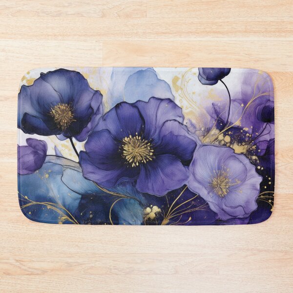 Item preview, Purple, blue, gold VINTAGE FLOWERS, purple and gold wildflower watercolour garden, deep teal, purple alcohol ink effect, violet floral spring painting  designed and sold by navitalidesign.