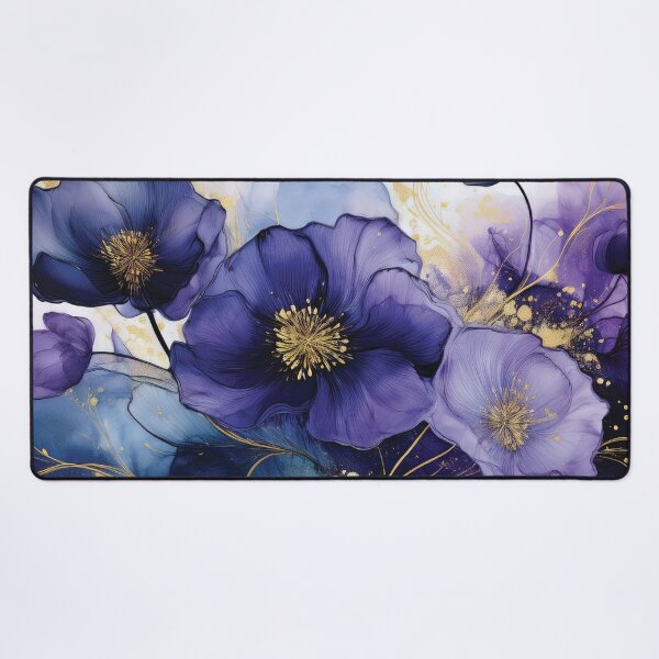 Item preview, Purple, blue, gold VINTAGE FLOWERS, purple and gold wildflower watercolour garden, deep teal, purple alcohol ink effect, violet floral spring painting  designed and sold by navitalidesign.