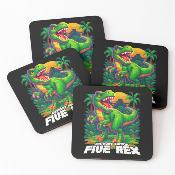 Item preview, FIVE REX Birthday Edition Pixel Art Dinosaur Party Design	 designed and sold by Victor Shadehorn.