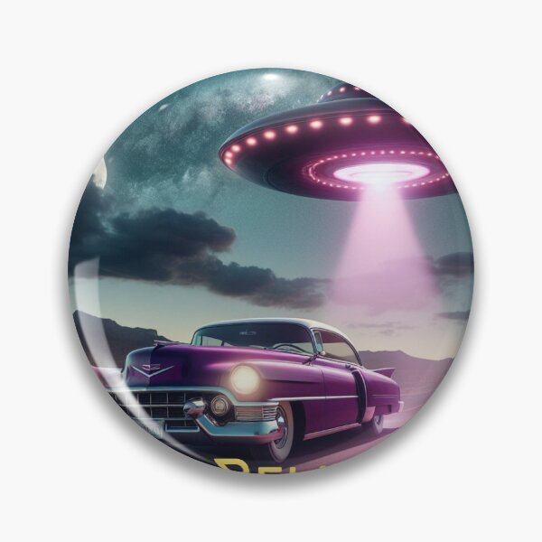 Item preview, A UFO chasing a classic car, designed and sold by Crazy Ronald.