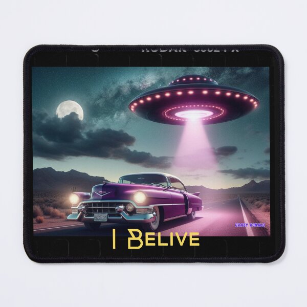 Item preview, A UFO chasing a classic car, designed and sold by Crazy Ronald.
