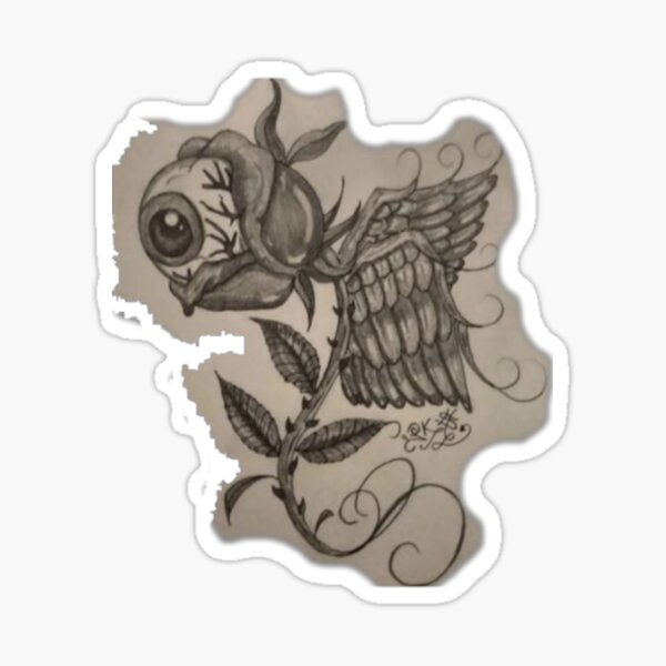 Item preview, rose with eye and wings pencil drawing art designed and sold by pksart1.