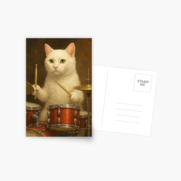 Item preview, White Cat Drumming on a Drum Set designed and sold by G-M-Creations-.