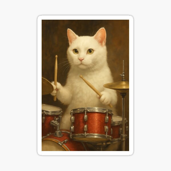 Item preview, White Cat Drumming on a Drum Set designed and sold by G-M-Creations-.
