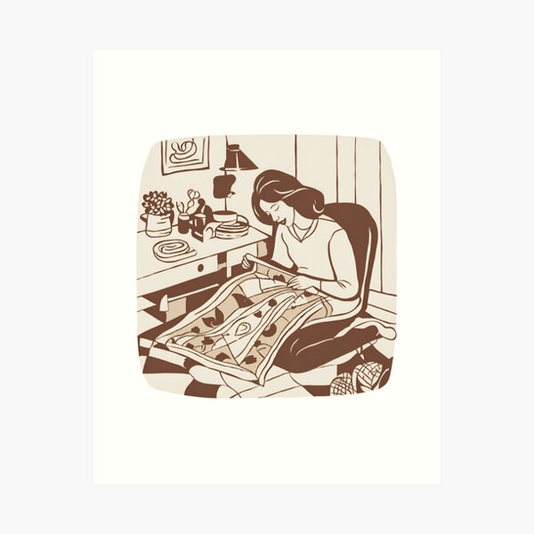 Aperçu de l'œuvre Maman fait du patchwork dans sa chambre douillette et mignonne - Quilting Lover créée et vendue par Wiss2Arts.