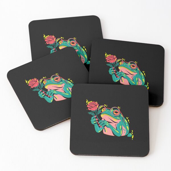 Item preview, Neon Frog with Rose - Whimsical Romantic Art designed and sold by Little Lantern Studio .