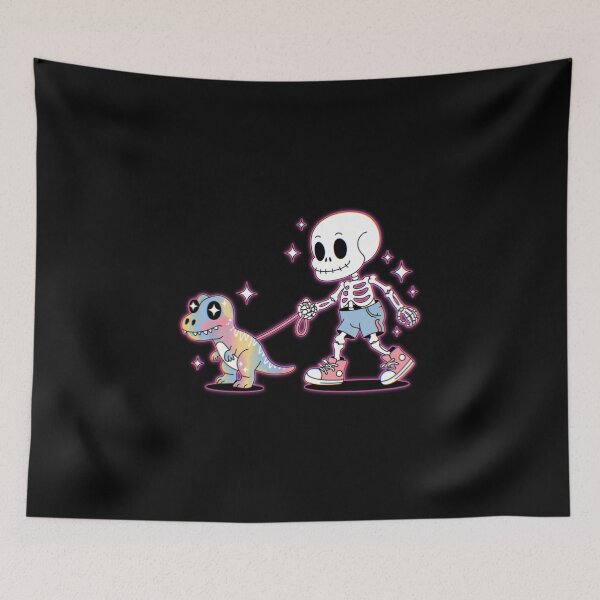 Item preview, Neon Skeleton Walking Dino - Playful Halloween Art designed and sold by Little Lantern Studio .