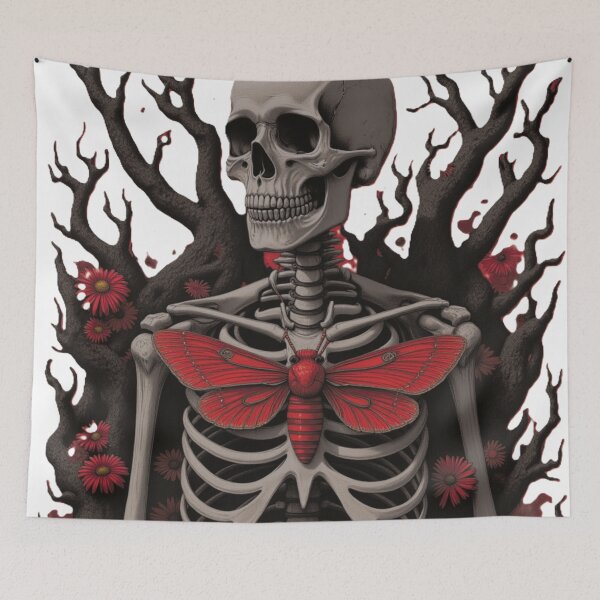 Item preview, Nocturnal Moth & Crimson Skeleton – Gothic Dark Floral Art designed and sold by Dark-Circuit-Haven.