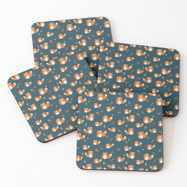 Item preview, Cute Kawaii Foxes and Oak Leaves Crayon Drawing Pattern - Dark Teal Blue designed and sold by Valerie Englehart.