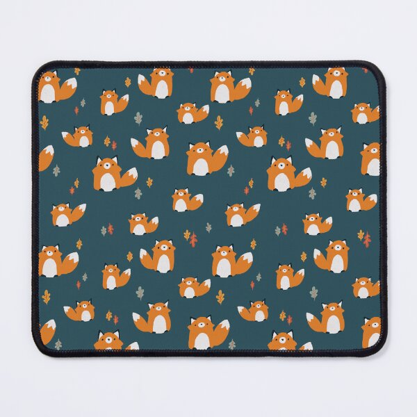 Item preview, Cute Kawaii Foxes and Oak Leaves Crayon Drawing Pattern - Dark Teal Blue designed and sold by Valerie Englehart.