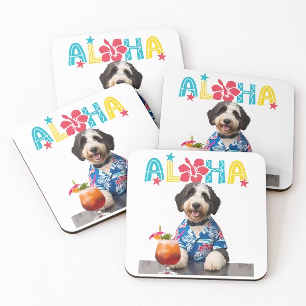 Item preview, Aloha Bernedoodle – Tropical Dog in Hawaiian Shirt with Mai Tai designed and sold by Fredster1966.