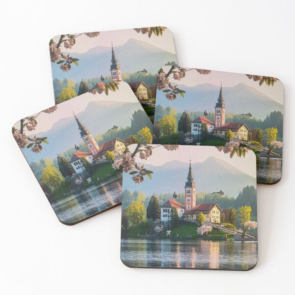 Item preview, Landscape Of Lake Bled Spring Blooming Cherry designed and sold by oonanttis.