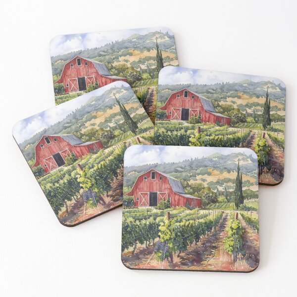 Item preview, Watercolor Painting of a Barn and Grape Vineyard designed and sold by Myra365Art.