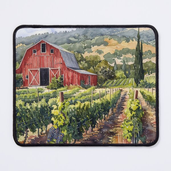 Item preview, Watercolor Painting of a Barn and Grape Vineyard designed and sold by Myra365Art.