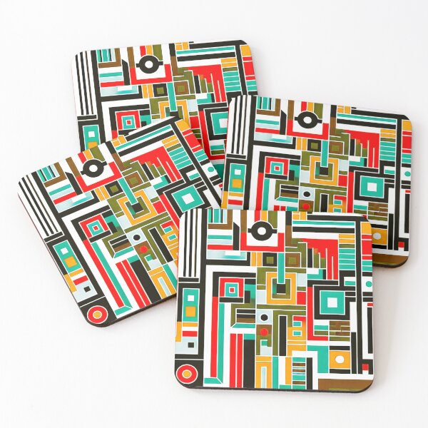 Item preview, Mid-Century Modern Mint, Mustard, And Red Geometric Pattern designed and sold by DEC02.