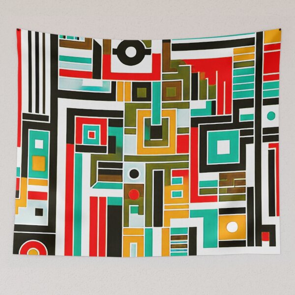 Item preview, Mid-Century Modern Mint, Mustard, And Red Geometric Pattern designed and sold by DEC02.