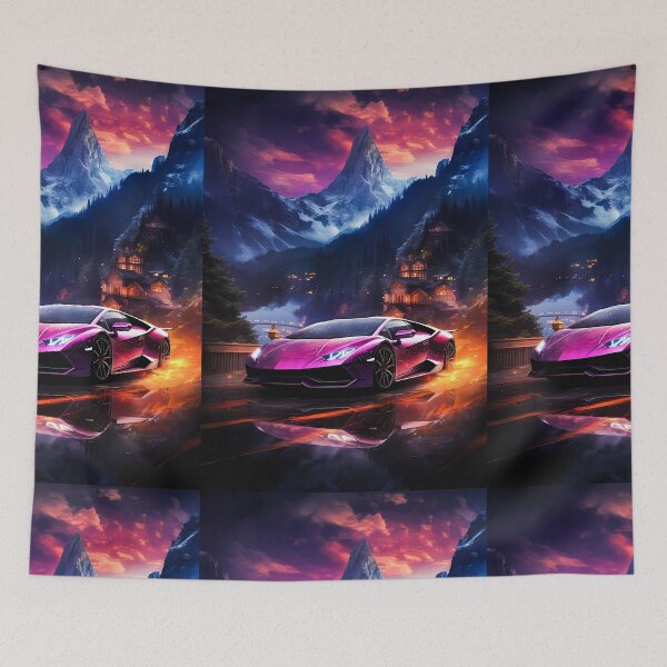 Item preview, Italian Supercar Racing Through Vibrant Mountain Sunset Landscape designed and sold by RevUpDesign.