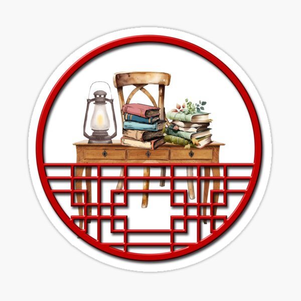 Item preview, Vintage Study Desk with Lantern and Books in Oriental Frame designed and sold by Nadia-joy.