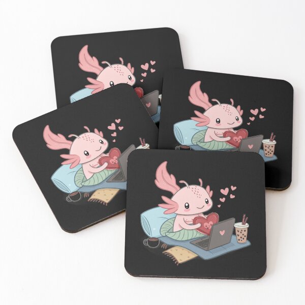 Item preview, Cute Axolotl with Heart Pillow – Cozy Laptop and Tea Moment designed and sold by Har-vee.