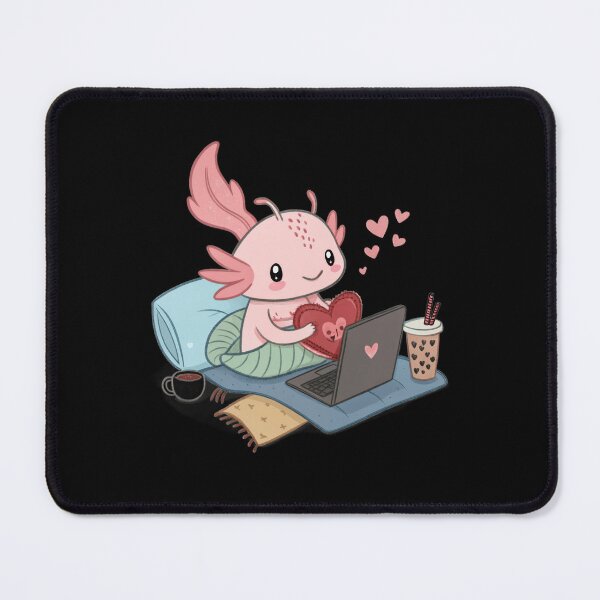 Item preview, Cute Axolotl with Heart Pillow – Cozy Laptop and Tea Moment designed and sold by Har-vee.