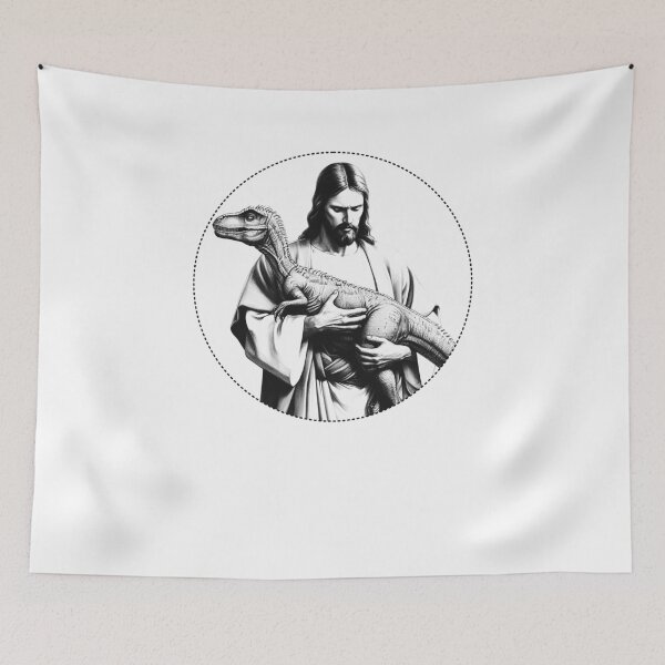Item preview, Jesus Holding Dinosaur Weird Unusual Cool Christian Offensive designed and sold by Kimberley King Art  King Art.