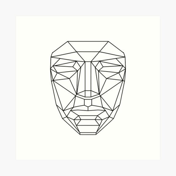 Aperçu de l'œuvre Masque de Squid Game – Illustration vectorielle minimaliste | Motif géométrique noir sur blanc créée et vendue par WAUZ.