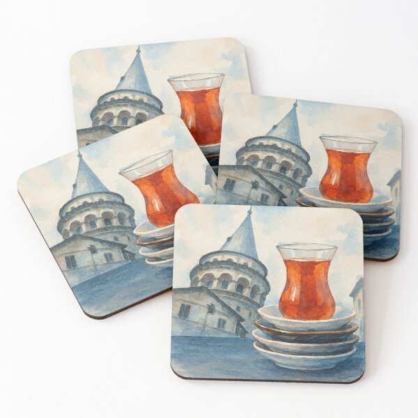 Item preview, Galata Tower and Turkish Tea in Watercolor designed and sold by Pacika.