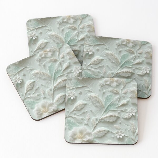 Item preview, Embossed Floral Elegance – 3D Fabric-Inspired Pattern in Mint and Ivory designed and sold by Moisky Patterns.