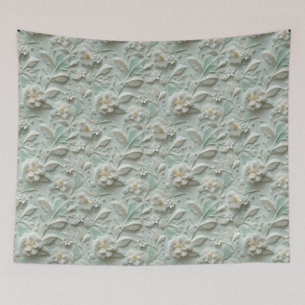 Item preview, Embossed Floral Elegance – 3D Fabric-Inspired Pattern in Mint and Ivory designed and sold by Moisky Patterns.