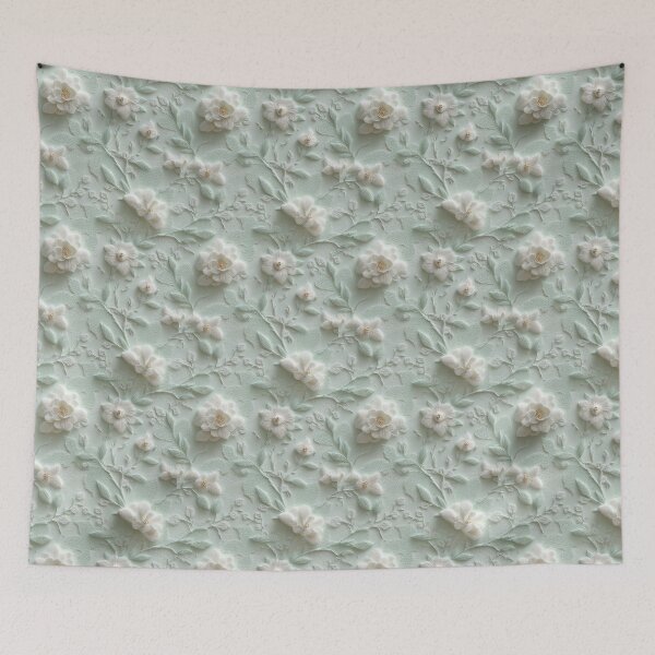 Item preview, Sculpted Petal Garden – Embossed Floral Texture in Soft Mint and Cream designed and sold by Moisky Patterns.